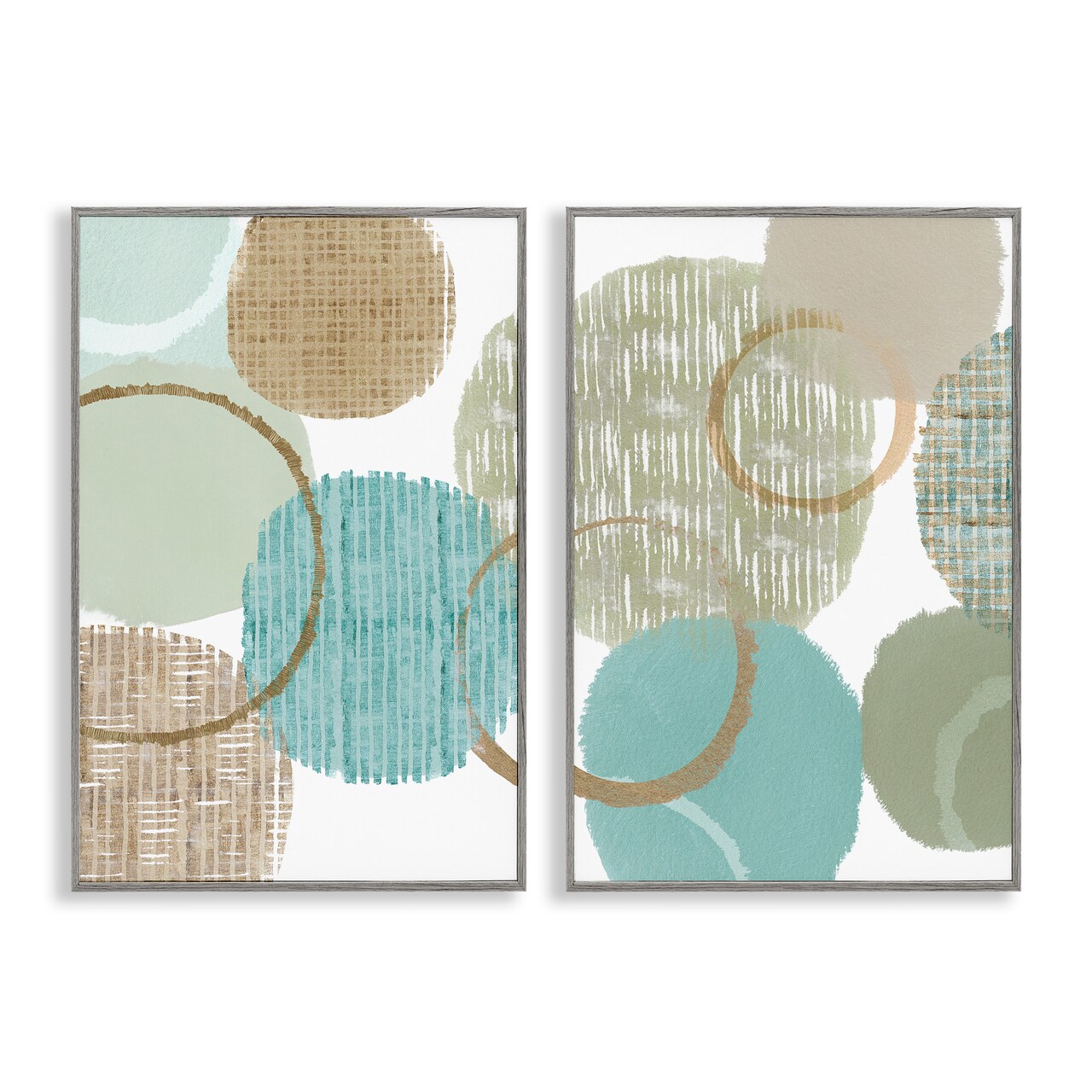 Stupell Industries Textured Layered Aqua Circles 2 pc Framed Giclee Wall Art Set Design by Flora Kouta